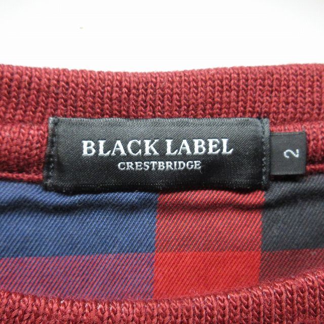 ブラックレーベルクレストブリッジ BLACK LABEL CRESTBRIDGE 美品 ニット セーター 裏地 チェック柄 ロゴ 刺繍 レッド 赤茶 系 2 約M 1122_画像3