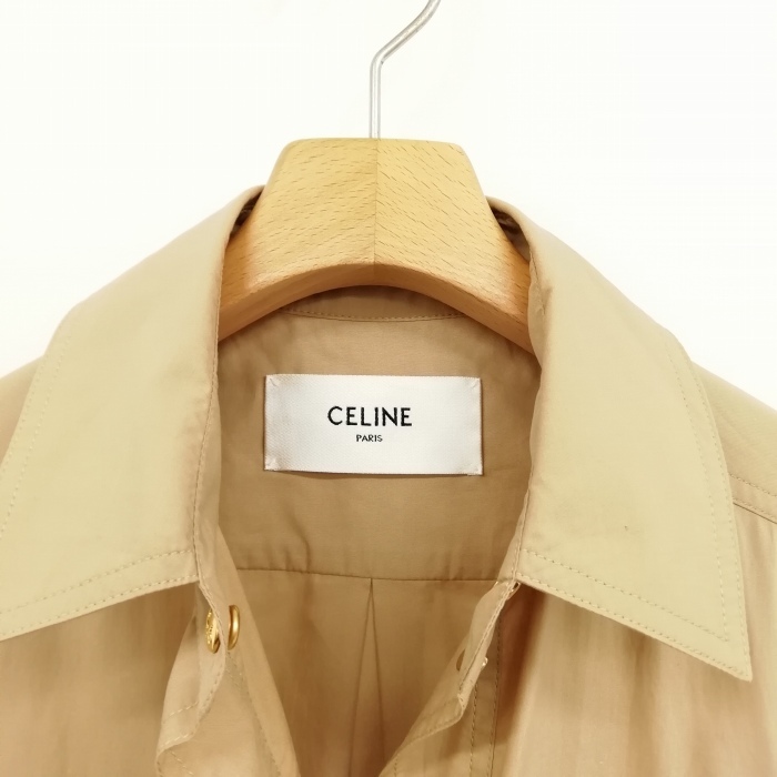 セリーヌ CELINE 2R32A992M エディ期 LES GRANDS CLASSIQUES シャツ ワンピース ドレス 半袖 ガーメントケース付 34 ベージュ レディース_画像4