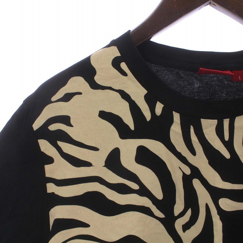 オニツカタイガー Onitsuka Tiger Tシャツ カットソー 半袖 クルーネック 虎 タイガー ロゴ プリント L 黒 ブラック ベージュ_画像5