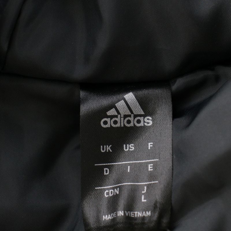 アディダス adidas ベンチコート ダウンコート ロング ジップアップ フード スリーライン L 黒 ブラック /YI12 メンズ_画像8
