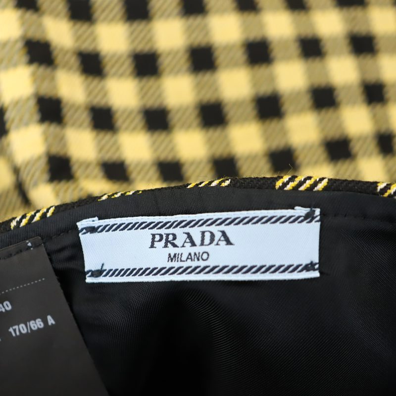 プラダ PRADA チェック スカート ミニ 台形 40 黄色 イエロー 黒 ブラック /AM ■OS レディース_画像3