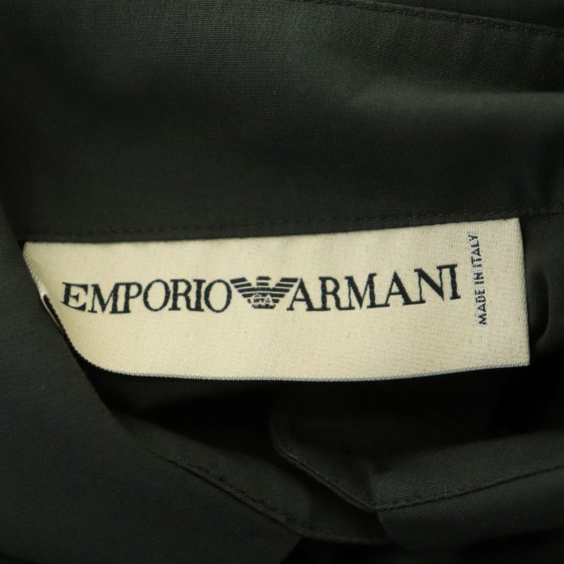 エンポリオアルマーニ EMPORIO ARMANI 裾ベルトデザイン クロップドシャツ ブラウス 長袖 前開き コットン混 38 カーキ_画像3