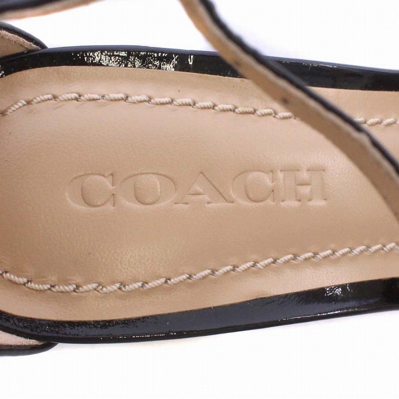 コーチ COACH サンダル エナメル アンクルストラップ オープントゥ チャンキーヒール ロゴ 金具 US7.5C 24.5cm 黒 ブラック_画像7