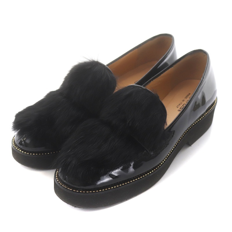  stay tasSTATUS Loafer fur enamel leather 37 23.5cm black black /WM lady's 