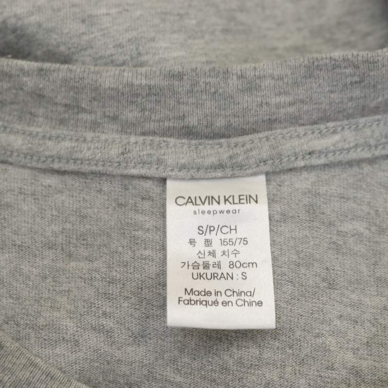 カルバンクライン CALVIN KLEIN スリープウェアTシャツ カットソー 半袖 ライン ロゴ刺繍 S グレー 白 ホワイト /CX ■OS ■SH レディース_画像3