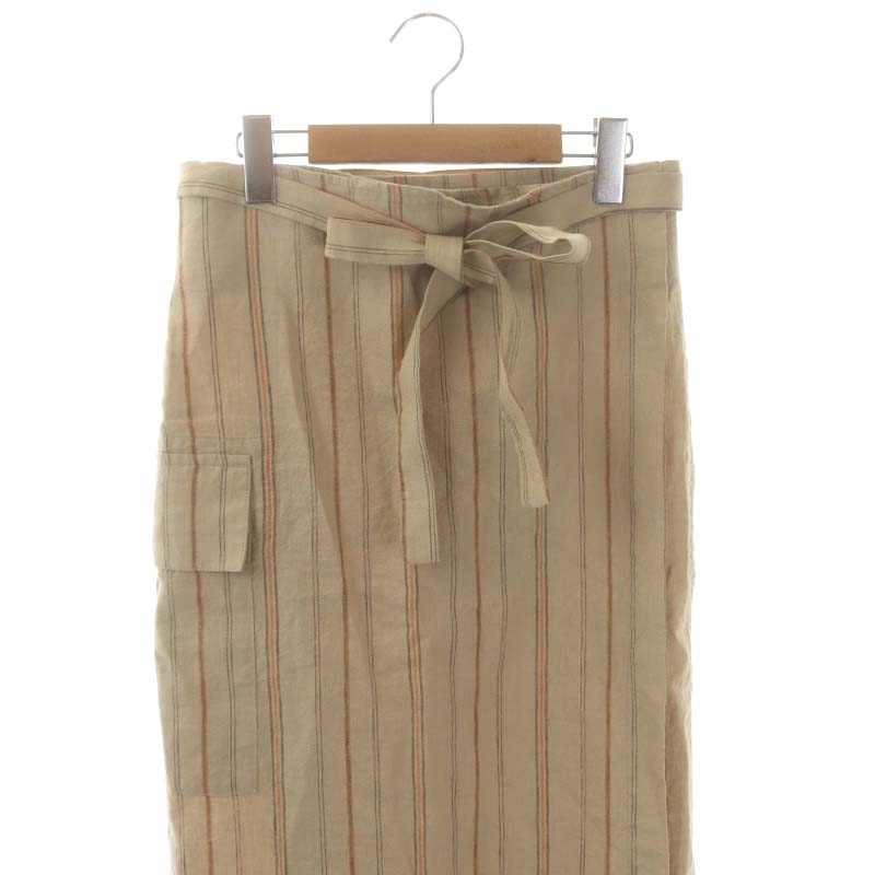  Moussy moussy 23SSlinen stripe LAP skirt long tight 1 beige orange mocha /ES #OS lady's 