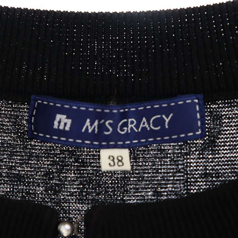 エムズグレイシー M'S GRACY カーディガン 五分袖 クロップド ビジュー 38 黒 ブラック /CX ■OS レディース_画像3