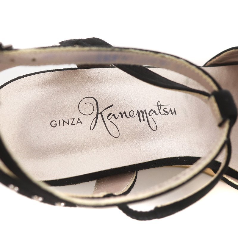 銀座かねまつ GINZA Kanematsu ストラップサンダル ウェッジソール コルク スエード レザースタッズ 23.5cm 黒 ブラックの画像7