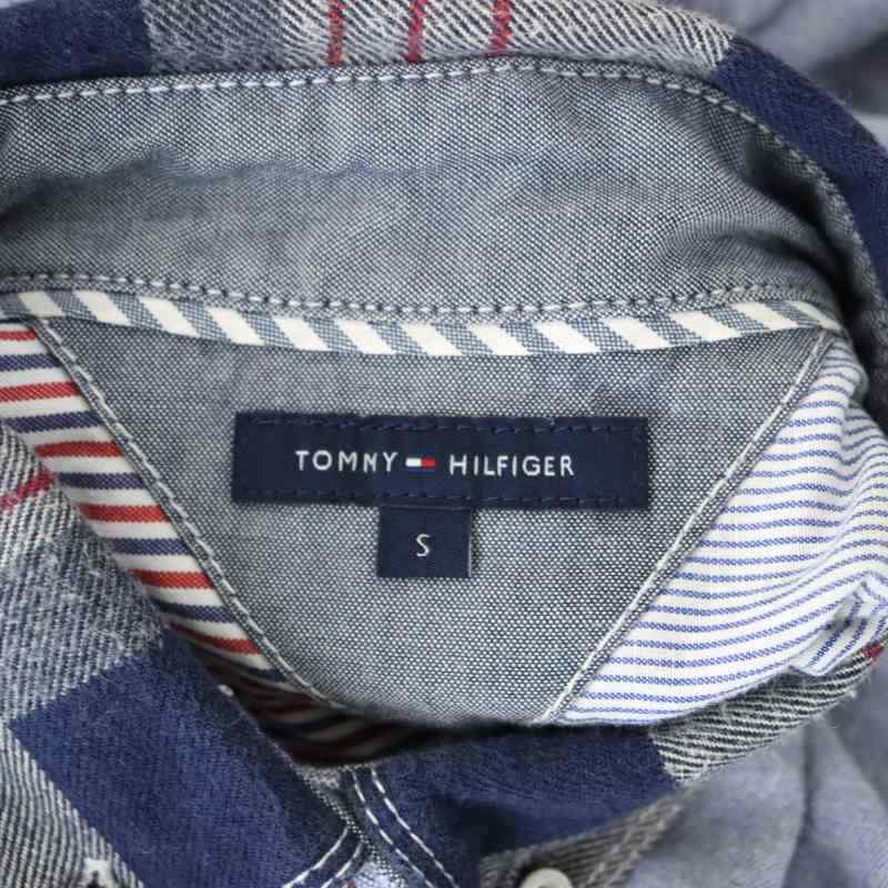  Tommy Hilfiger TOMMY HILFIGER shirt long sleeve button down check S blue blue /MF #OS lady's 