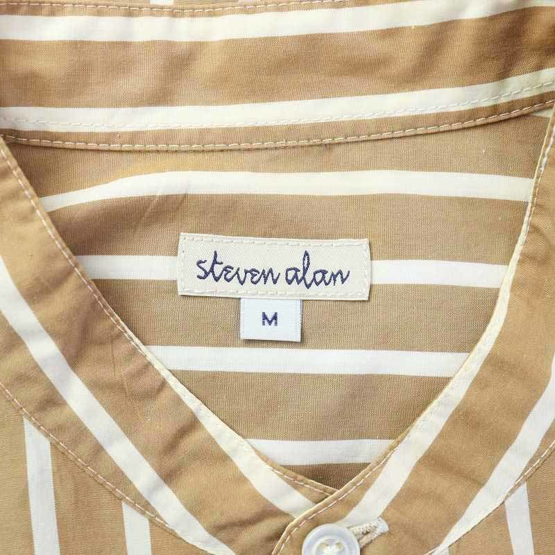 スティーブンアラン Steven Alan ノーカラーシャツ 長袖 ストライプ M 茶 ブラウン 白 ホワイト /AT10 メンズの画像4
