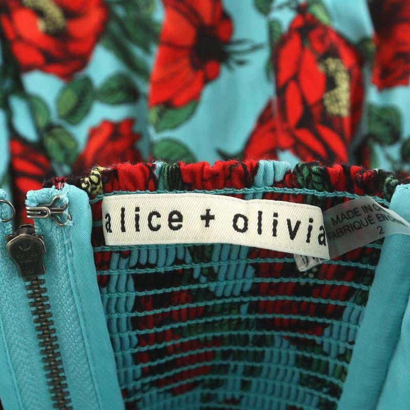 アリスオリビア alice + olivia チュニック 半袖 花柄 2 M 水色 ライトブルー 赤 レッド /AN24 レディース_画像4