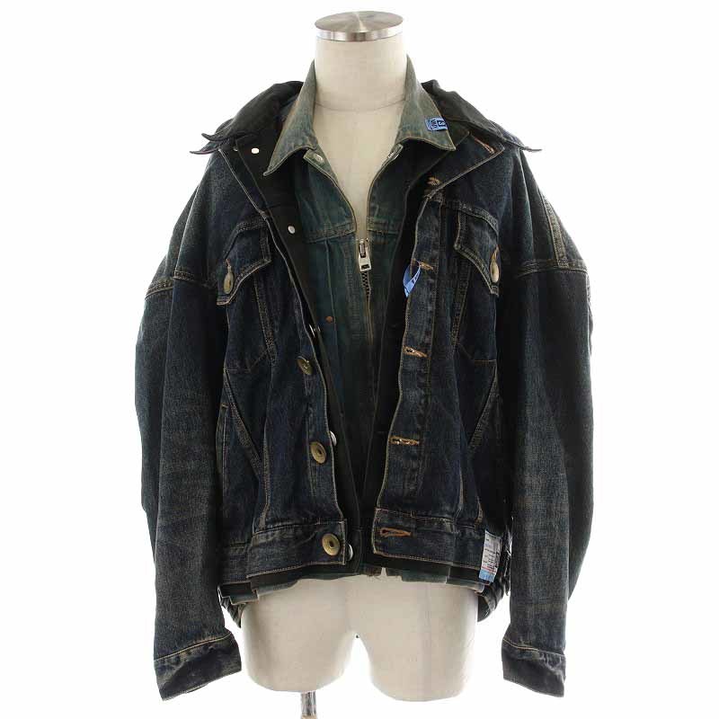 ミハラヤスヒロ Maison 23AW トリプルレイヤードデニムジャケット Triple Layered Denim Jacket ウォッシュ加工 44 S 紺_画像1