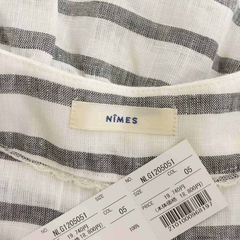  unused goods Nimes NIMESlinen border One-piece no sleeve long eggshell white black black /HK #OS lady's 