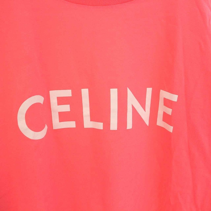 セリーヌ CELINE 22AW ルーズTシャツ コットンジャージー フロントロゴプリント カットソー 半袖 S ピンク 2X681671Q /YM メンズ_画像3