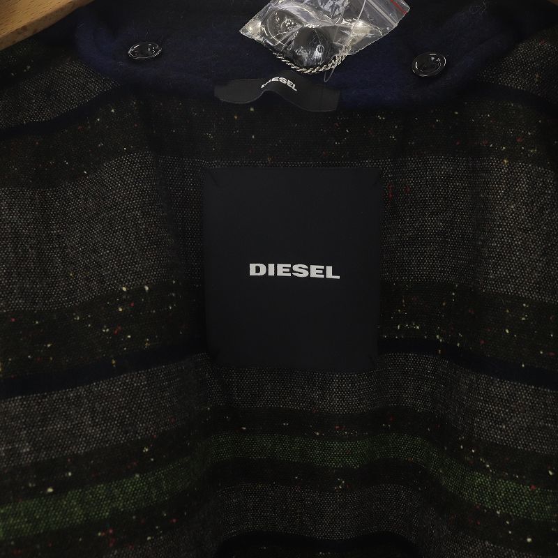 ディーゼル DIESEL ステンカラーコート バルマカーン ロング シングル コーデュロイ ライナー付き チェック ウール XS 青 黒 /SI16_画像5