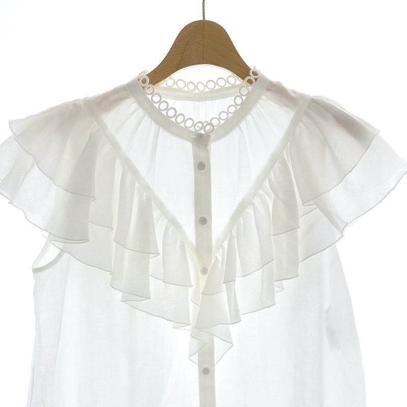  Anayi ANAYI 22AW a little over . Boyle double la full blouse short sleeves 38 white white /MI #OS lady's 