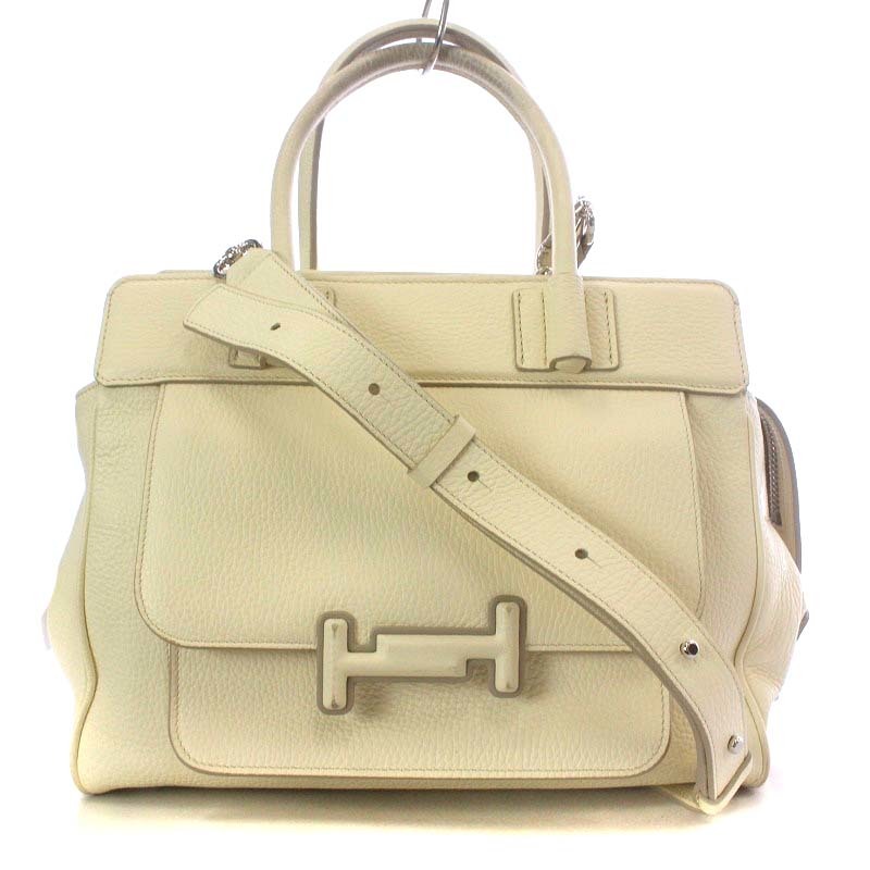 Tod's TOD\'S double T handbag shoulder bag 2way diagonal .. leather ivory /YO6 lady's 