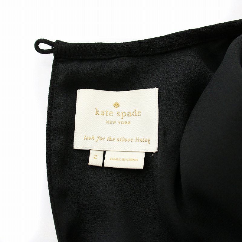 ケイトスペード KATE SPADE ワンピース フレンチスリーブ ひざ丈 無地 2 S ブラック 黒 ■GY11 /MW レディース_画像4