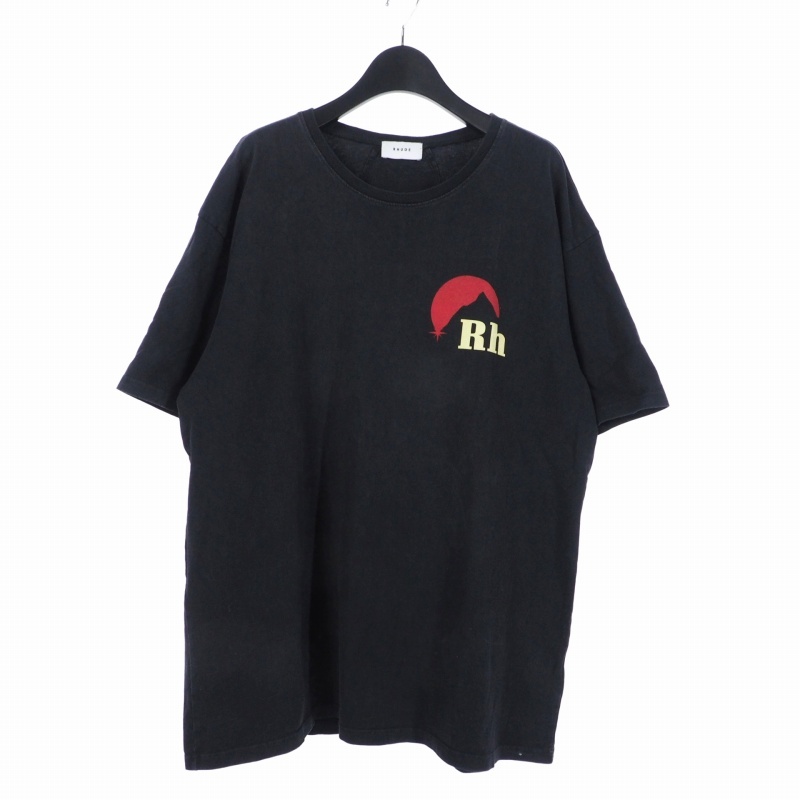 ルード RHUDE プリント Tシャツ 半袖 ユーズド加工 S 黒ブラック メンズ_画像1