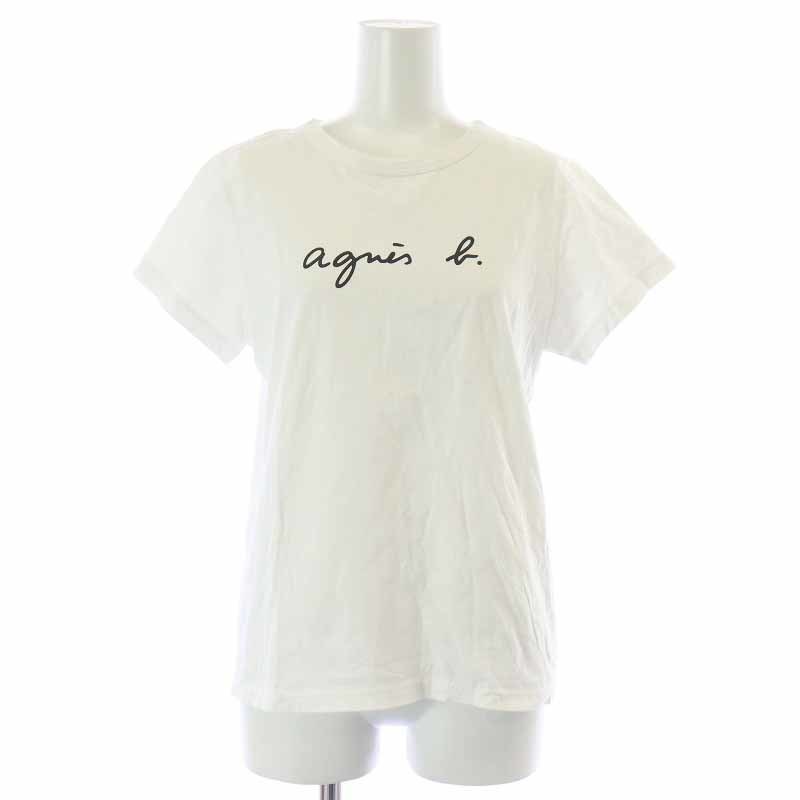 アニエスベー agnes b. Tシャツ カットソー 半袖 ロゴプリント 3 L 白 ホワイト /AT11 レディース_画像1