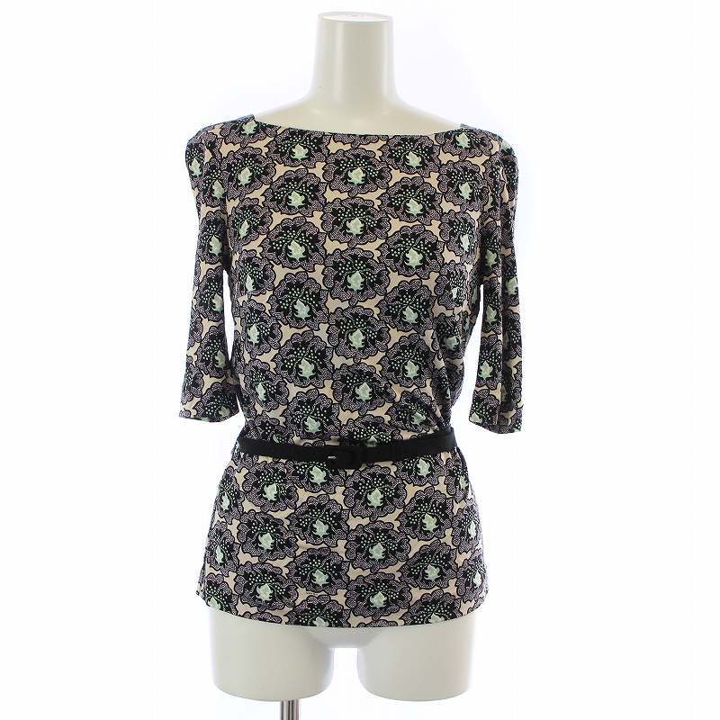  Prada PRADA cut and sewn . minute sleeve square neck belt attaching floral print total pattern 36 S multicolor /KW #GY19 lady's 