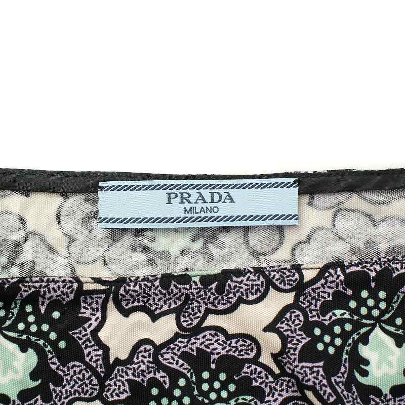  Prada PRADA cut and sewn . minute sleeve square neck belt attaching floral print total pattern 36 S multicolor /KW #GY19 lady's 