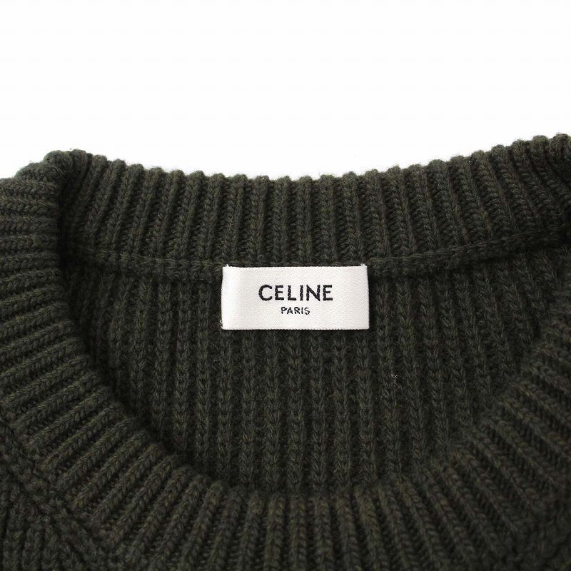 セリーヌ CELINE Hedi Slimane 22AW レオパードエンブロイダリー クルーネック ニット セーター 長袖 S 緑 グリーン /KH メンズ_画像3