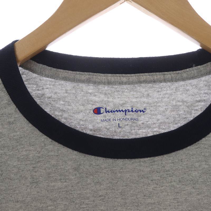 チャンピオン CHAMPION Tシャツ カットソー クルーネック プルオーバー 半袖 ロゴ ワンポイント L グレー 紺 ネイビー /SI22 メンズ_画像6