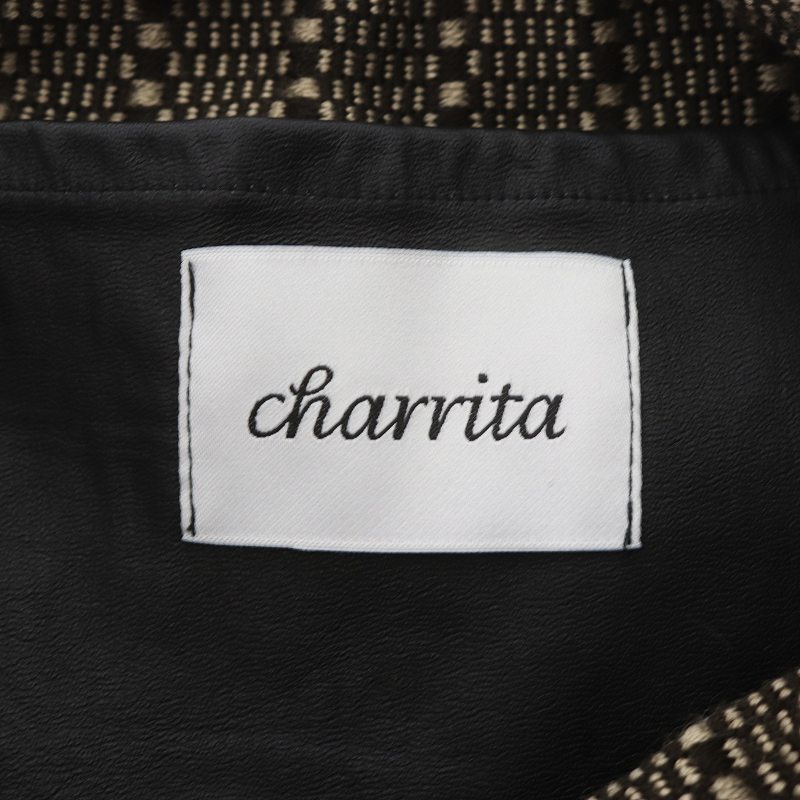 チャリータ Charrita 巾着バッグ ハンドバッグ ツイード 切替 茶 ブラウン 黒 ブラック /WM レディース_画像7