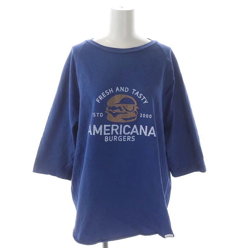 アメリカーナ AMERICANA ロゴ 七分袖 ラグランスリーブ カットソー Tシャツ 青 ブルー /HK ■OS レディース_画像1