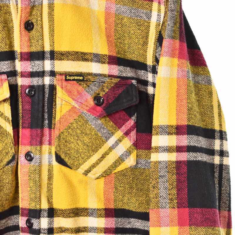 シュプリーム SUPREME 11AW Heavyweight Plaid Flannel Shirt フランネル ネルシャツ レギュラーカラーシャツ 長袖 チェック 総柄 M 黄_画像5