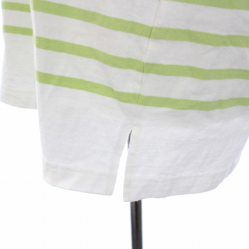 ルミノア Leminor バスクシャツ カットソー 七分袖 ボーダー 2 M 白 ホワイト 黄緑 グリーン /TK レディース_画像6