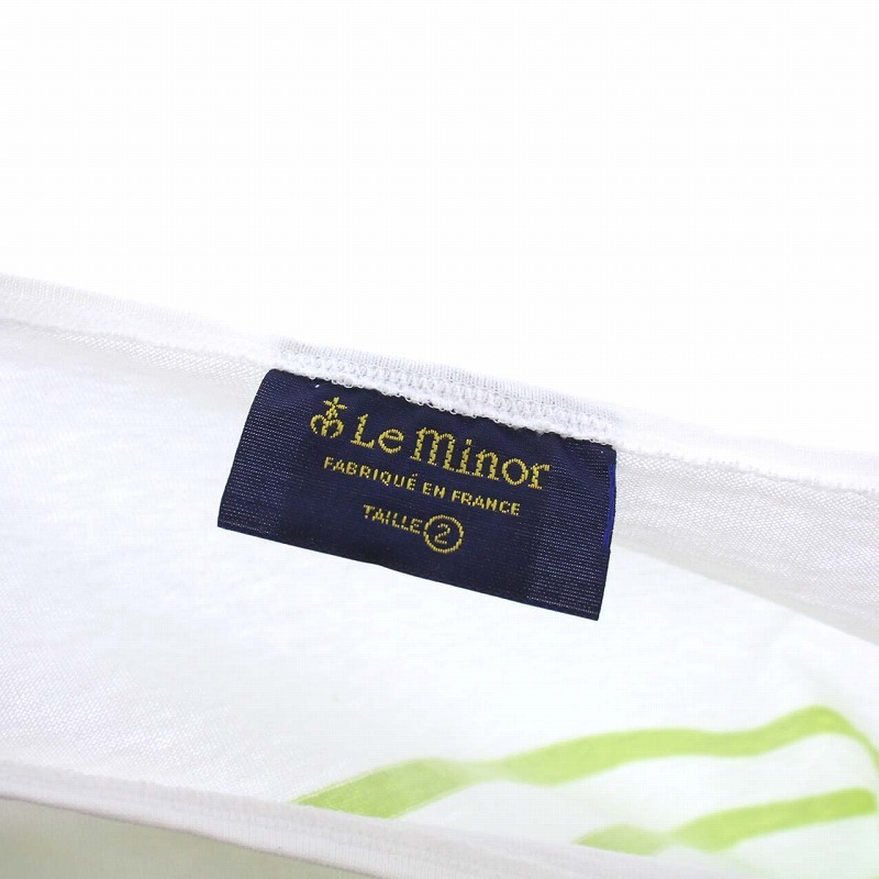 ルミノア Leminor バスクシャツ カットソー 七分袖 ボーダー 2 M 白 ホワイト 黄緑 グリーン /TK レディース_画像9