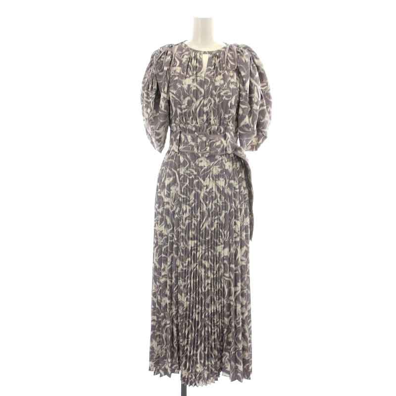  Snidel 2way sleeve print dress One-piece long maxi flair total pattern . minute sleeve belt pleat 0 S lavender white white 
