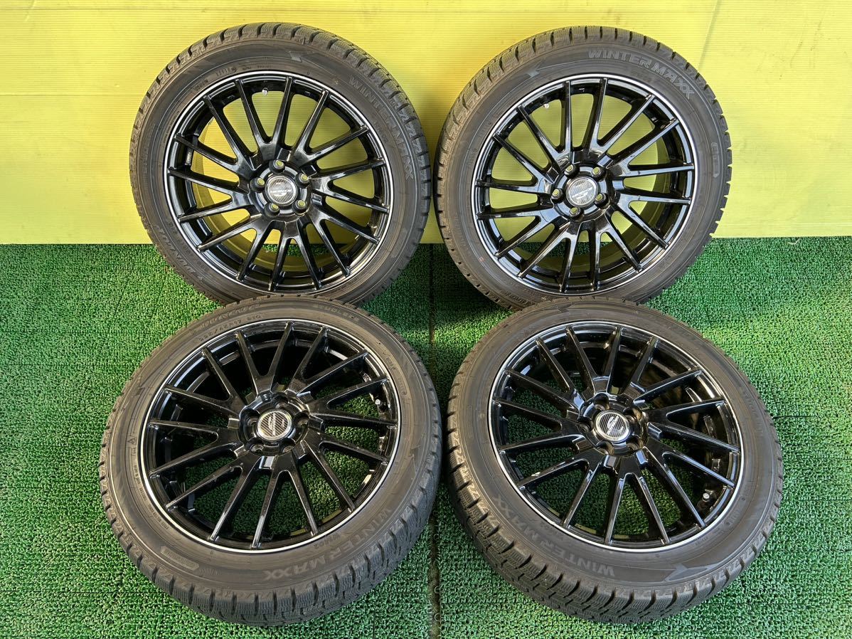 バリ山225/45R17 2018年スダットレス DUNLOP WINTER MAXX タイヤアルミセット 5穴 PCD100 ET+48 17×7J ハブ67mmプリウス インプレッサ等_画像1