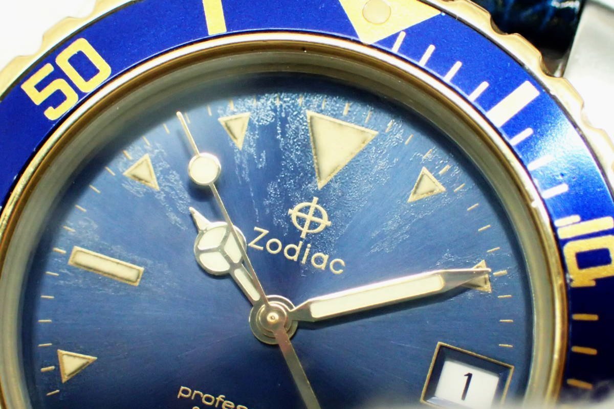 1円【ZODIAC】稼働品 ゾディアック プロフェッショナル 200m メンズ腕時計 クオーツ デイト 213.66.56 ETA 955 412 ◆質屋_画像6