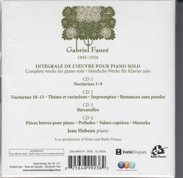 [4CD/Erato]フォーレ:ピアノ作品全集/ジャン・ユボー(p) 1988-1989_画像2