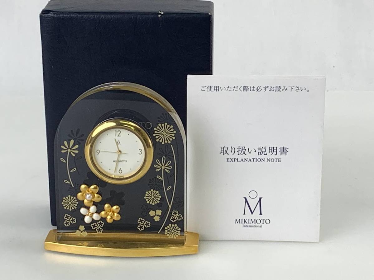 【1円出品】MIKIMOTO International ミキモト 3点セット 卓上時計 置時計 フォトフレーム 写真立て ブックマーク しおり パール付き 箱あり_画像2