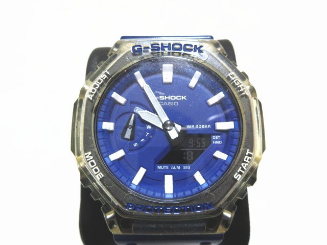 XA623◇カシオ G-SHOCK カーボンコアガード メンズ腕時計 GA-2100HC クォーツ アナデジ 2針 ブルー×クリア 青文字盤 八角形 防水 稼働品 /_画像1