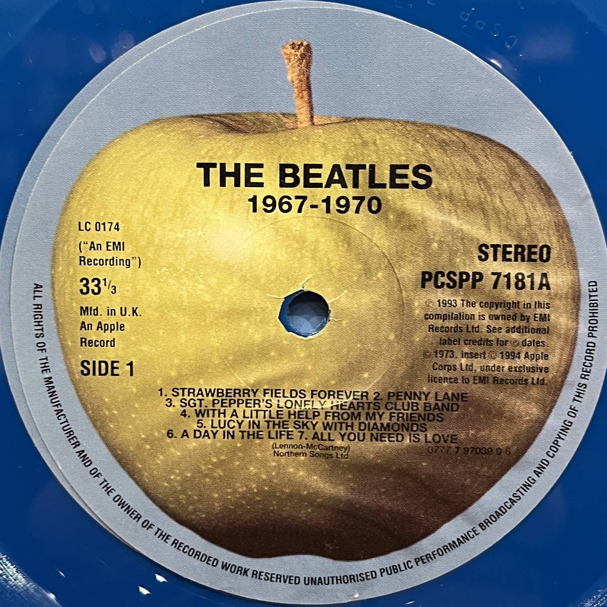 ◇希少!94年EU再発/限定盤2LP◇The Beatles ザ・ビートルズ / 1967-1970 (077779703906/PCSPP718) John Lennon◇カラー盤 (Blue)_画像8