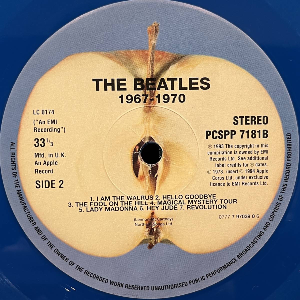 ◇希少!94年EU再発/限定盤2LP◇The Beatles ザ・ビートルズ / 1967-1970 (077779703906/PCSPP718) John Lennon◇カラー盤 (Blue)_画像10