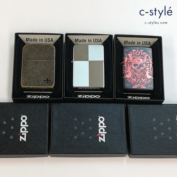 A037a [セット] ZIPPO ジッポー オイルライター ドクロ ガイコツ 他 喫煙具 煙草 タバコ 計3点 | その他 O_画像1