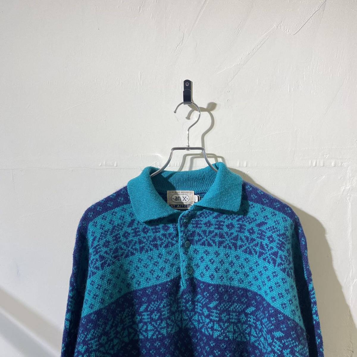 vintage wool print design knit sweater 古着 ビンテージ ウールセーター デザインニット プリントセーター 80s 90s_画像3