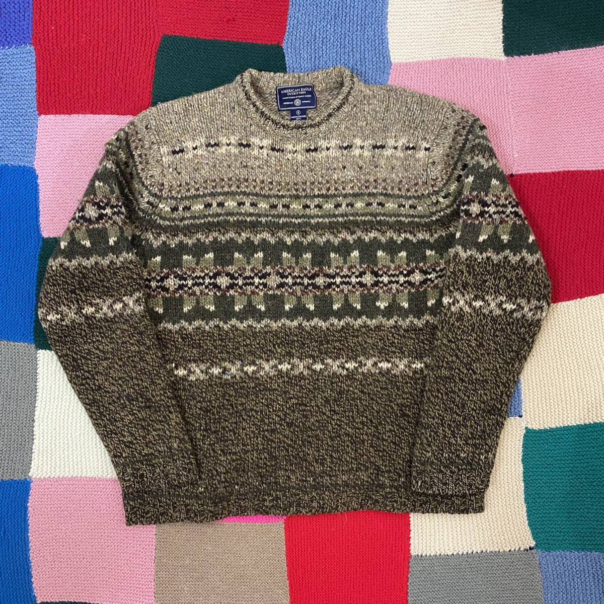 old American eagle heavy wool design knit sweater アメリカンイーグル ウールニット デザインセーター 90s 00s 柄ニット_画像1