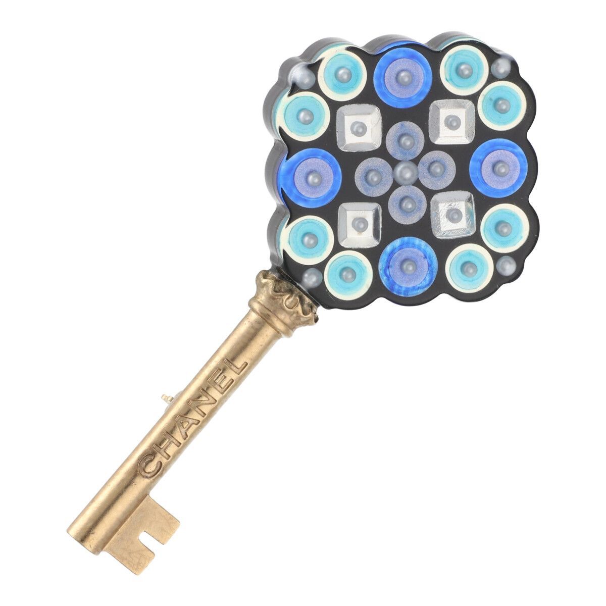 [ б/у ] CHANEL Chanel брошь 17A ключ узор голубой поддельный жемчуг mo The ik амулет ювелирные изделия 23021739 MK