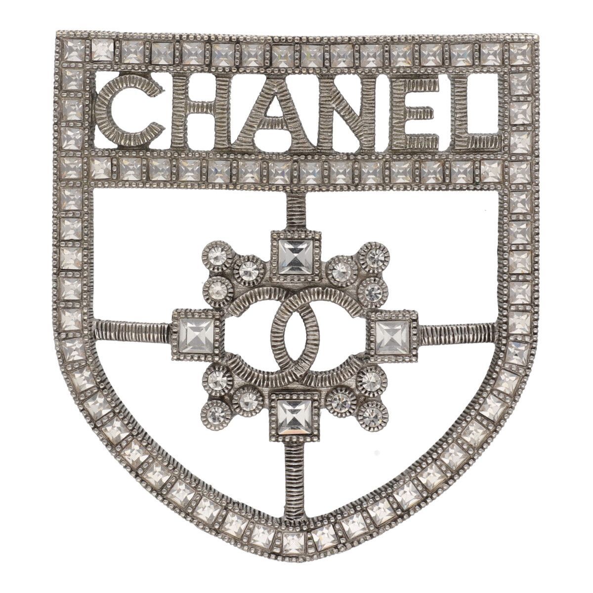 [ б/у ] CHANEL Chanel эмблема стразы брошь D17V серебряный Logo здесь Mark защита 23043601 RS
