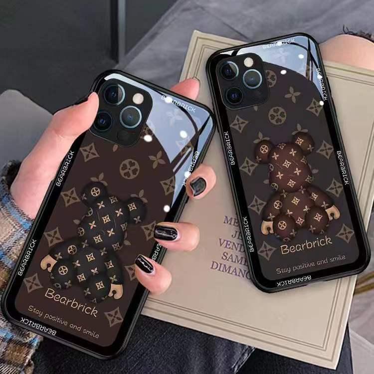 iPhone15 14 13 ケース　ご希望柄と機種　強化ガラス　高級感 　可愛い　オシャレクマ　グレー　ブラウン_画像2