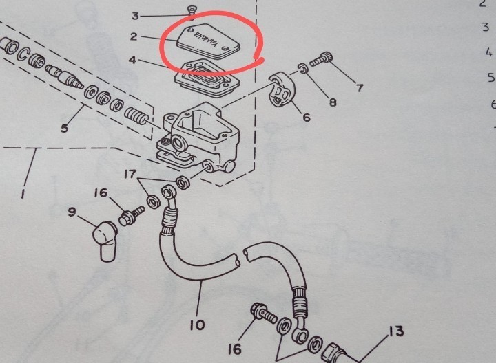 ☆希少！ YAMAHA ヤマハ FZR250R 3LN フロントマスターシリンダーの部品 純正キャップ，リザーバー バフ掛け済み 鏡面 美良品☆_画像6