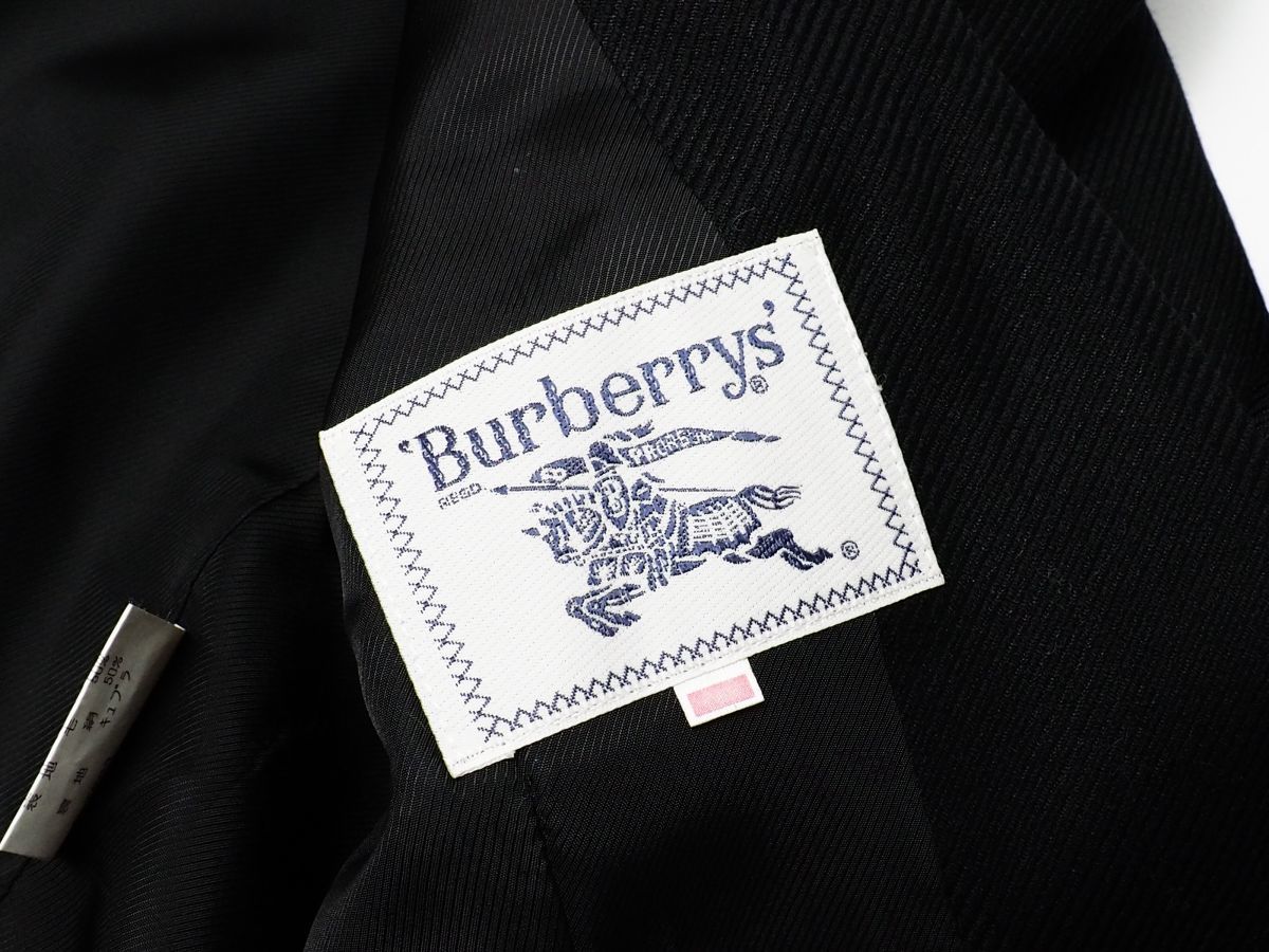 TG2365▲ヴィンテージ バーバリー/Burberrys ウールシルク ノーカラーダブルジャケット ブラック系 サイズ11AR_画像7