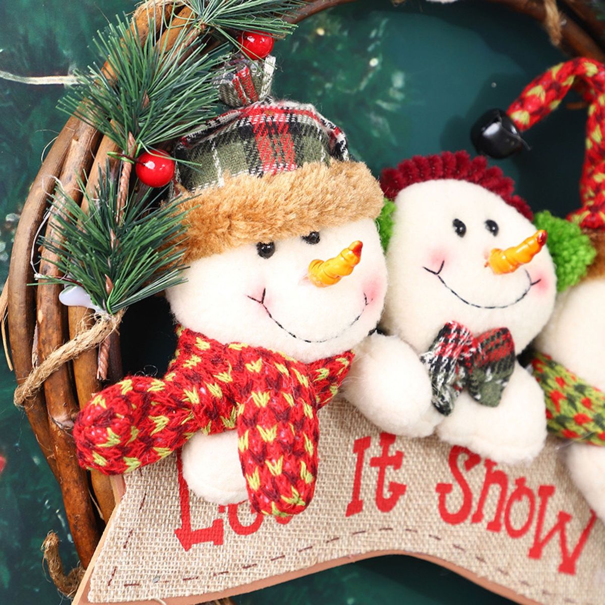 クリスマス リース 可愛い 雪だるま スノーマン ドア 玄関 飾り 布製 派手 新品